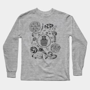 Black and white art hamster in crown with vegeterian food Long Sleeve T-Shirt